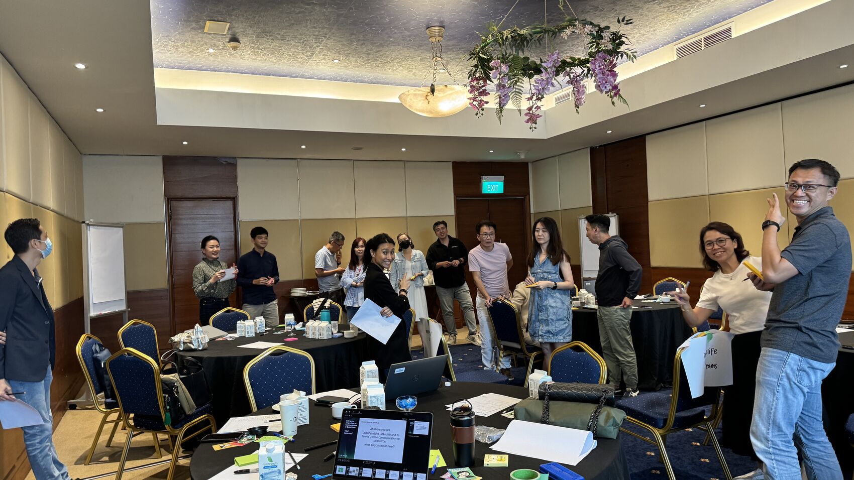 A busy leadership workshop room at Empathic Agility, the team at work